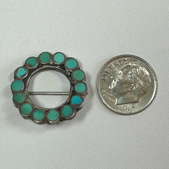 Vintage Native TURQUOISE Inlay and Sterling Silver 925 PIN BROOCH Zuni - Picture 6 of 7